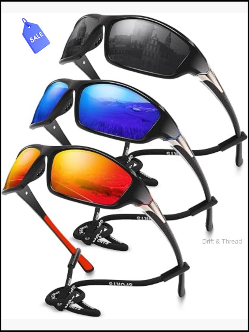 Polarized Sports Sunglasses 3 Pack Wrap Around Fishing Running Cycling Golf UV